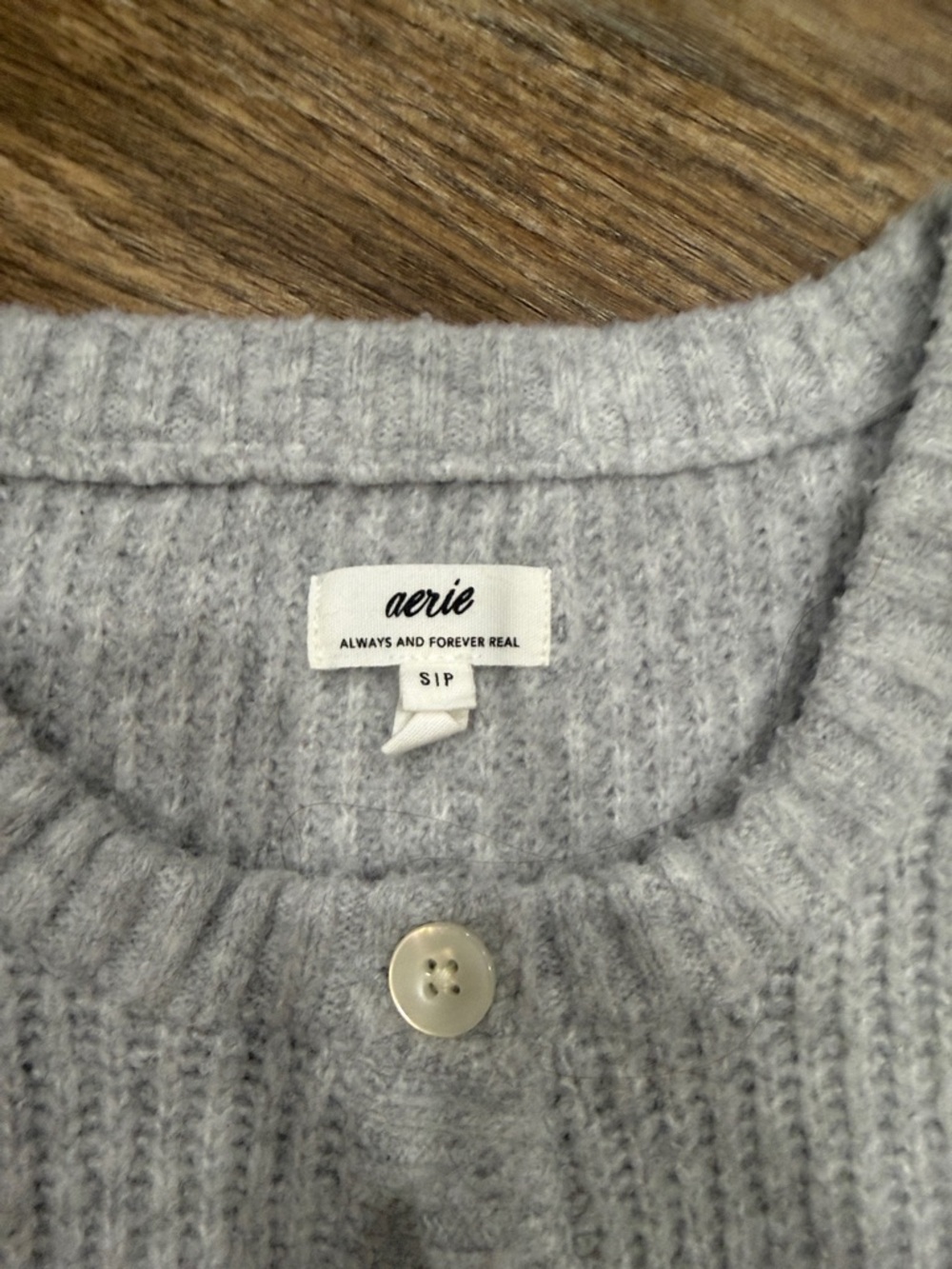 aerie Heather Light Gray Ribbed Button-Up Cardigan - Picture 2 of 5